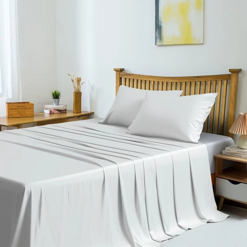 100% Bamboo Fibre Bedsheet Twin Queen King Size Flat Sheet Summer Solid Color Antibacterial Cooling Single And Double Bed Linens