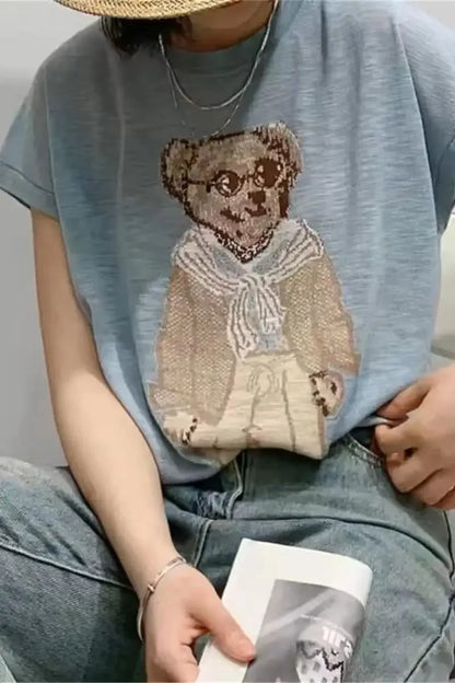 Bamboo Cotton Thin Loose and Versatile Short-sleeved Women 2024 New T-shirt Popular Summer Style Top