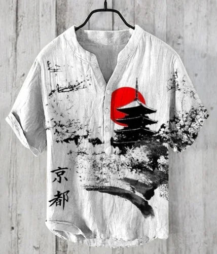 Men's and women's spring and summer cartoon characters bamboo linen loose V-neck short sleeve 2024 cheap and affordable T-shirt