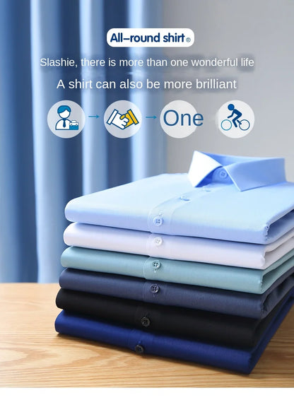 Bamboo Fiber Men Short Stretch Solid Dress Shirts Regular Fit Formal Business Social Camisas Short Sleeve Bamboo Fiber