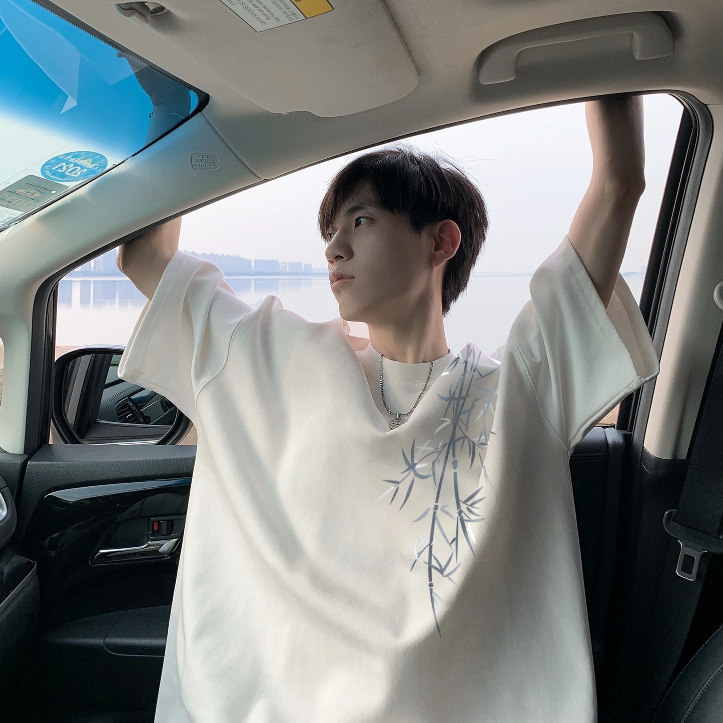 Men's Oversized Bamboo T-shirt Loose Printed Tops Cotton Tshirts Breathable Casual Short Sleeve Tees Streetwear Men Clothing