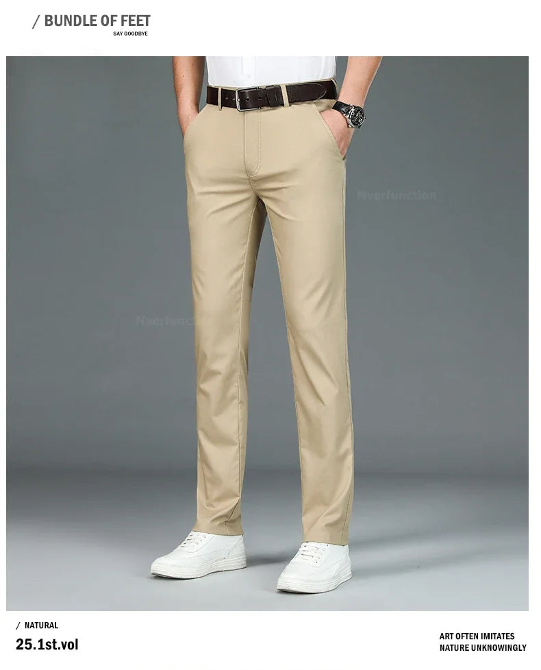 Bamboo Fiber Straight Business Pants Men Summer Clothes Fashion Classic Designer Breathable Casual Long Formal Trouser Male