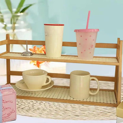 Bamboo Double Layer Rack Plant Stand Flower Pot Stand Desktop Organizer Office Kitchen Rack for Counter Kitchen Bedroom Home