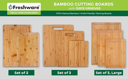 Bamboo Cutting Boards for Kitchen [Set of 3] Wood Cutting Board for Chopping Meat, Vegetables, Fruits, Cheese