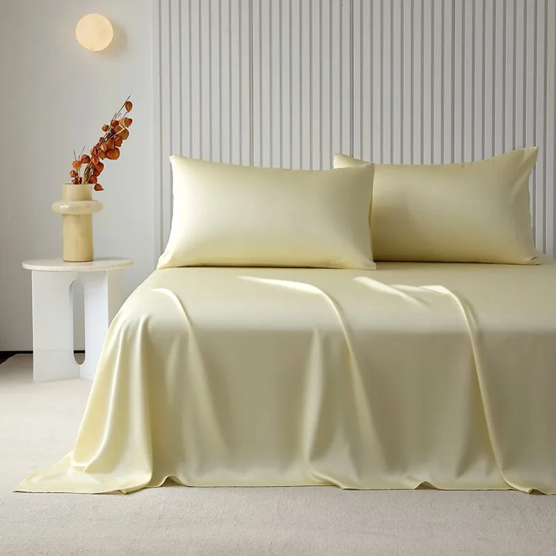 100%Organic Eucalyptus Plain Blue Flat Bed Sheets Lyocell Silky Soft Smooth Breathable Gentle to Skin Pillow shams