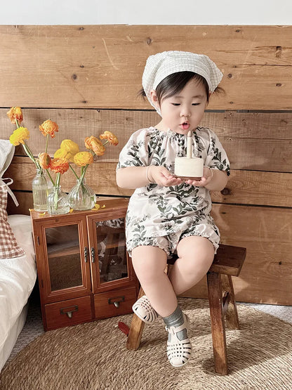 Summer Bamboo Cotton Breathable Kids Girls 2pcs Suit Full Print Cartoon Print T-shirt and Shorts Cool Girls Sets Clothing