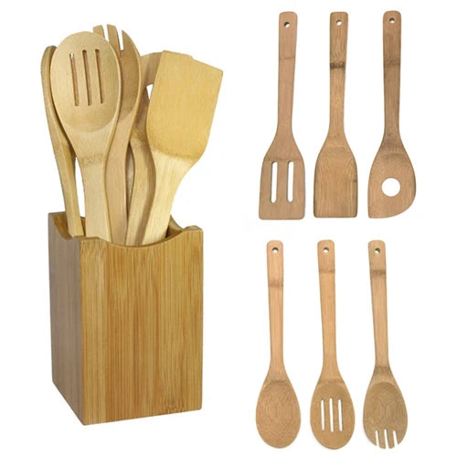 kitchen tools 6pcs Bamboo Spoon Spatula Kitchen Utensil Wooden Cooking Tool Mixing Set