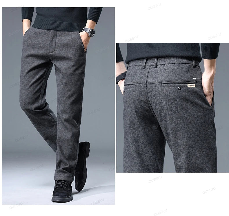 Brand Clothing High Quality Autumn Winter Men's Casual Pants Business Fashion Stretch Thick Cotton Bamboo Fiber Trousers Male