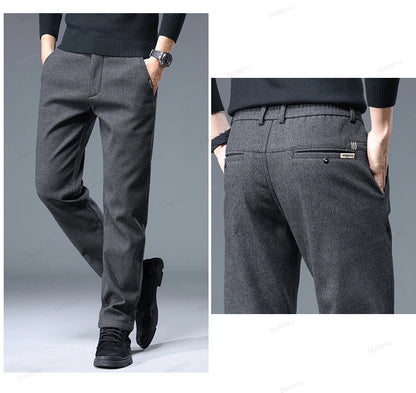 Brand Clothing High Quality Autumn Winter Men's Casual Pants Business Fashion Stretch Thick Cotton Bamboo Fiber Trousers Male