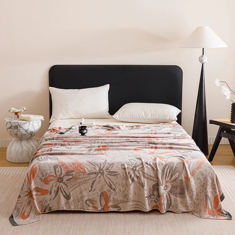 Natural Bamboo Fiber Blanket Breathable Sofa Bed Cover For Home Outdoor Jacquard Floral Cooling Summer Quilt Drop Shipping