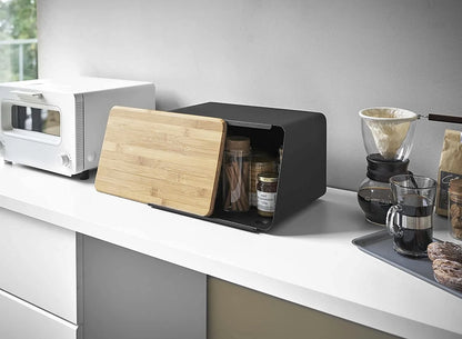 Bamboo Bread Box for Kitchen Storage,Airtight Food Container for Snacks Organization,Multi-Purpose Pantry Organizer with Handles