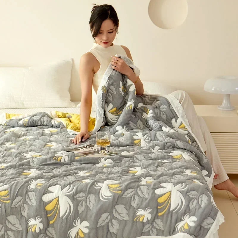 Bamboo fiber Puff blanket Jacquard bed plaid Stitch bed linen Antibacterial summer Blankets and bedspreads Home and decoration