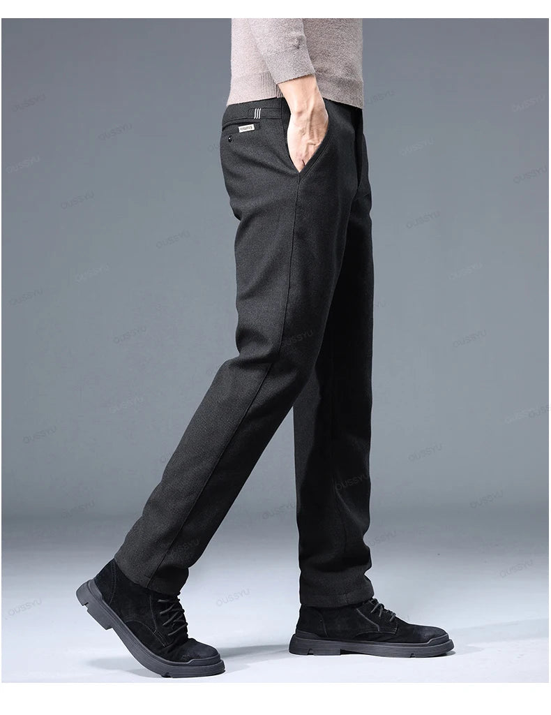 Brand Clothing High Quality Autumn Winter Men's Casual Pants Business Fashion Stretch Thick Cotton Bamboo Fiber Trousers Male