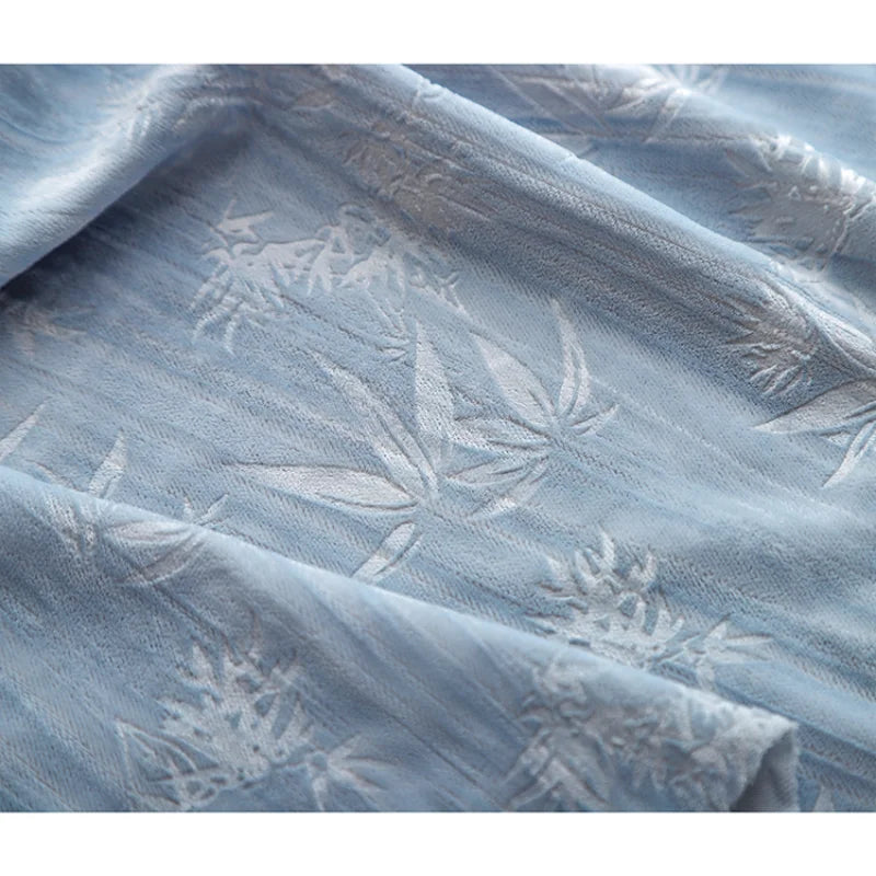 Blue bamboo forest, velvet embossed polyester jacquard cloth, pleated relief Chinese style cheongsam clothing designer fabric