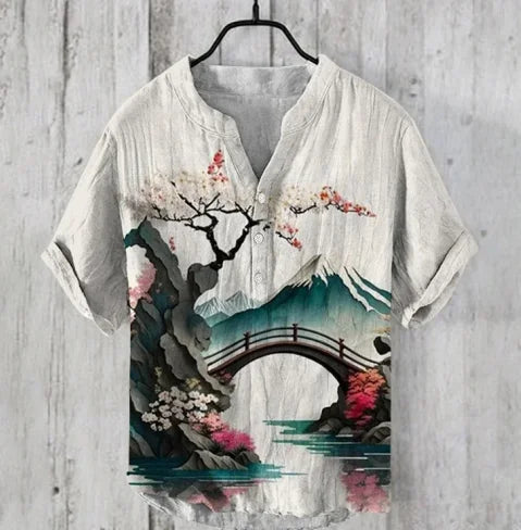 Men's and women's spring and summer cartoon characters bamboo linen loose V-neck short sleeve 2024 cheap and affordable T-shirt