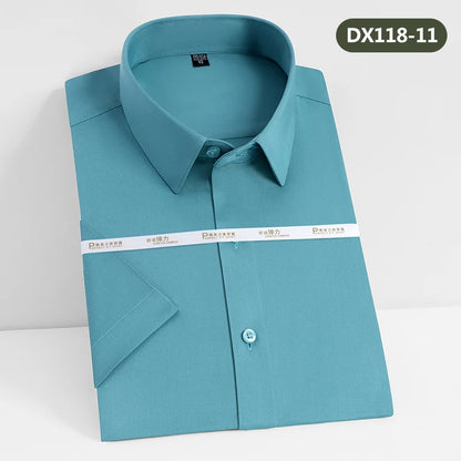 Bamboo Fiber Men Short Stretch Solid Dress Shirts Regular Fit Formal Business Social Camisas Short Sleeve Bamboo Fiber
