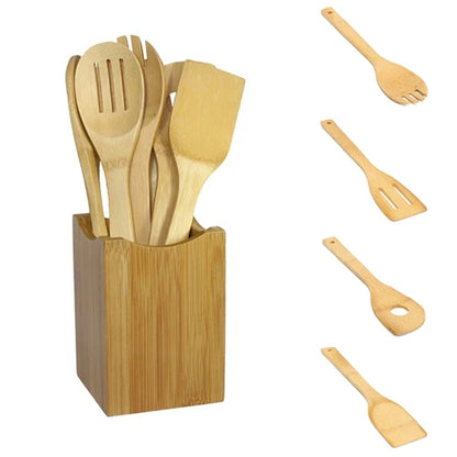 kitchen tools 6pcs Bamboo Spoon Spatula Kitchen Utensil Wooden Cooking Tool Mixing Set