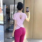 Bamboo Yarn Breathable Short-sleeved Sports Top Hollow Cross-beautiful Back Yoga Clothes Blouse Loose Round Neck Fitness Clothes