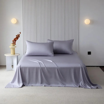 100%Organic Eucalyptus Plain Blue Flat Bed Sheets Lyocell Silky Soft Smooth Breathable Gentle to Skin Pillow shams