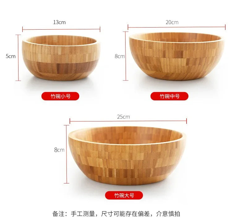 Bamboo Salad Bowl and Noodle Mixing Bowl Large Bamboo Wooden Tableware Thickened Natural Material No Paint No Wax