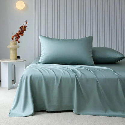 100%Organic Eucalyptus Plain Blue Flat Bed Sheets Lyocell Silky Soft Smooth Breathable Gentle to Skin Pillow shams