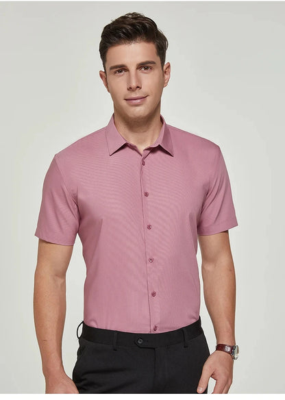 Bamboo Fiber Men Short Stretch Solid Dress Shirts Regular Fit Formal Business Social Camisas Short Sleeve Bamboo Fiber