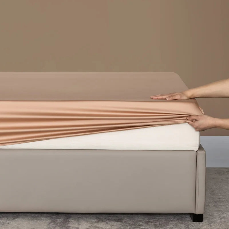Organic Bamboo Bed Fitted Sheet Solid Color Silky Bed Cover Luxury Mattress Cover with Rubber Band Double Queen Size Customized