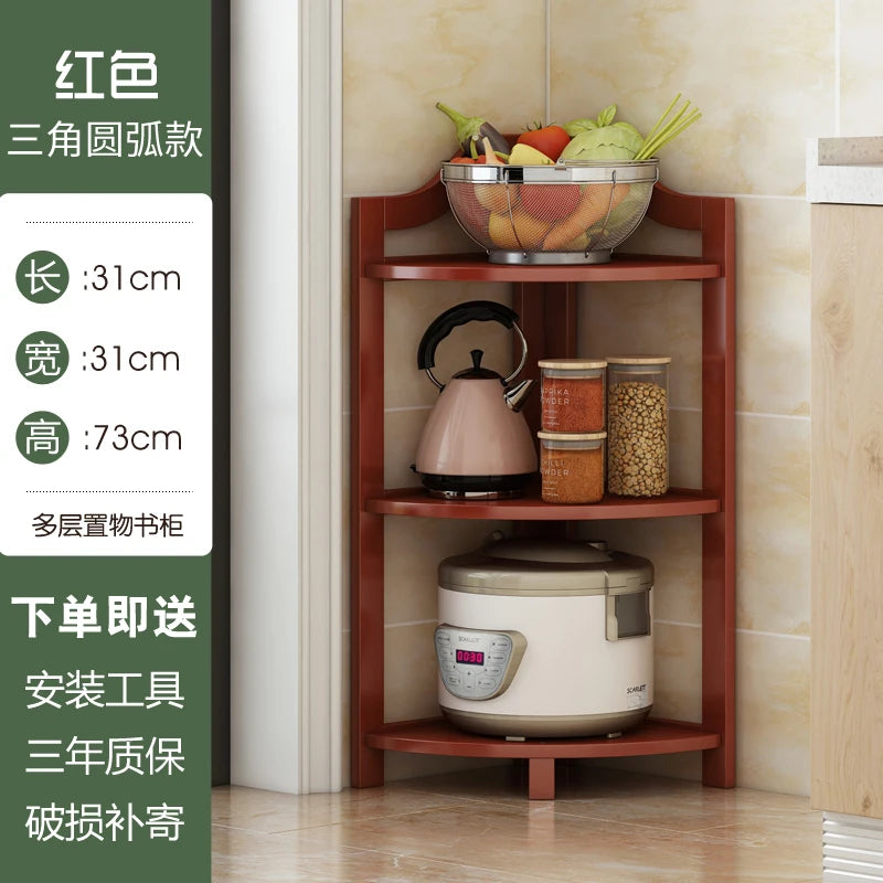 Kitchen Corner Bamboo Rack, Multi-Tier Storage Organizer, Freestanding Bookshelf for Cooking Utensils or Pantry Supplies