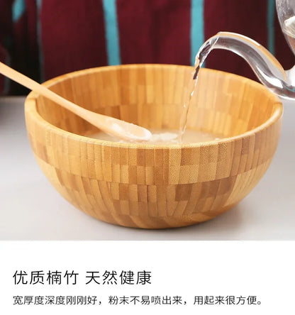 Bamboo Salad Bowl and Noodle Mixing Bowl Large Bamboo Wooden Tableware Thickened Natural Material No Paint No Wax