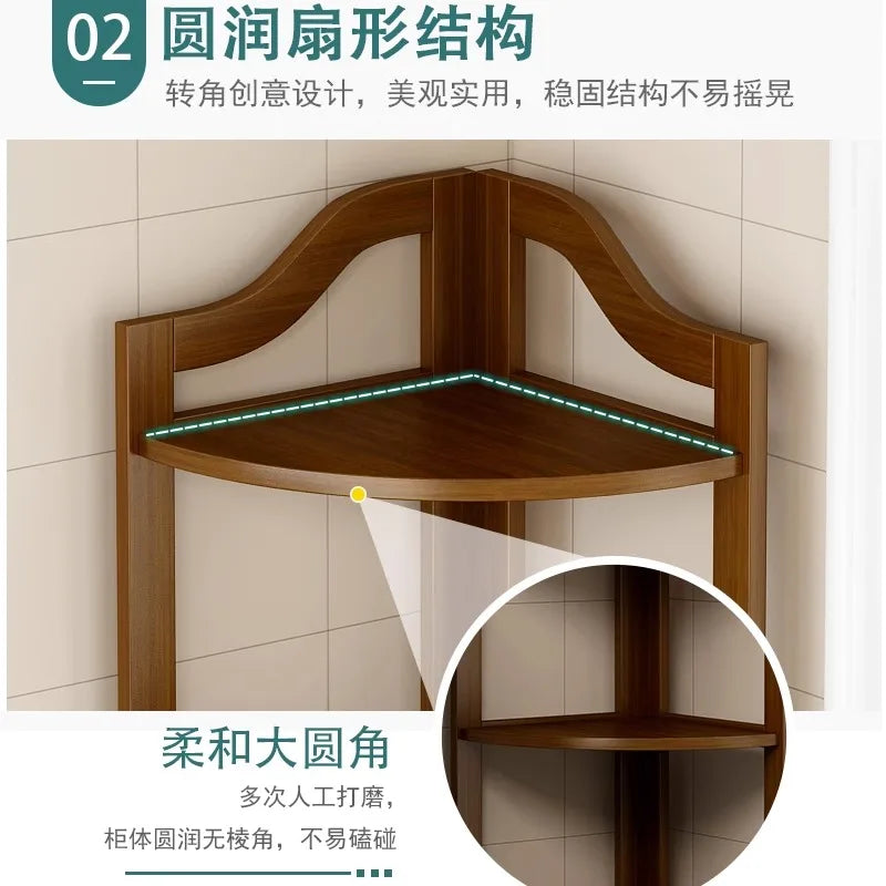 Kitchen Corner Bamboo Rack, Multi-Tier Storage Organizer, Freestanding Bookshelf for Cooking Utensils or Pantry Supplies