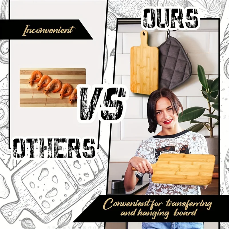 Bamboo Cutting Board With Handle Wooden Bamboo Serving Board Kitchen Chopping Boards For Pizza Vegetables Meatm12k