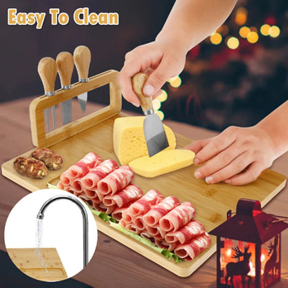 Bamboo Cheese Board Cheese Knife Cheese Slicer Fork Scoop Cut Kitchen Cooking Tools Bamboo Cutting Board Wood Cheeses Boards