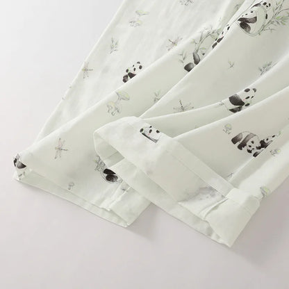 2025 Bamboo Cotton Gauze Pajamas Women's Chinese Retro Style Round Neck Loungewear Thin Nine-quarter Sleeve Loose Home Clothes