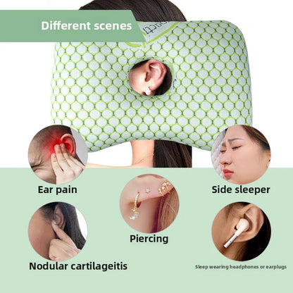 Bamboo Fiber Single Hole Ear Pillow - Elderly Patients Orthopedic Design, Beauty Salon Adult Side Sleeping Pillow for Pressure