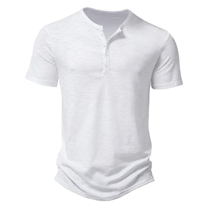 Bamboo Fiber T Shirt Men Casual High Quality Summer Short Sleeve Henley Neck Mens T Shirts Fashion Basic T-shirt Male