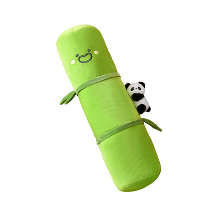 Green Style Long Pillow With Bear Ornament Cartoon Bamboo Shaped Bed Sofa Comfort Pillow Home Creatively Soft Bamboo Pillow