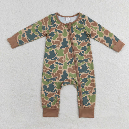 Wholesale Newborn Baby Boy Bamboo Camo Clothing Long Sleeves Zipper Jumpsuit Kids Children Toddler Spring Fall One-piece Romper