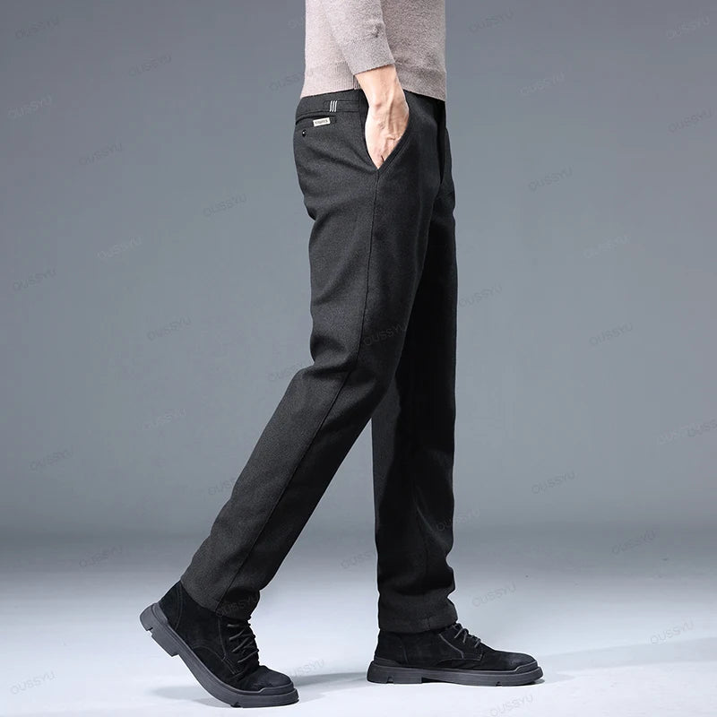 Brand Clothing High Quality Autumn Winter Men's Casual Pants Business Fashion Stretch Thick Cotton Bamboo Fiber Trousers Male