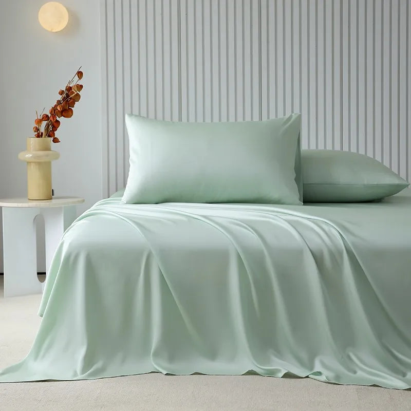 100%Organic Eucalyptus Plain Blue Flat Bed Sheets Lyocell Silky Soft Smooth Breathable Gentle to Skin Pillow shams