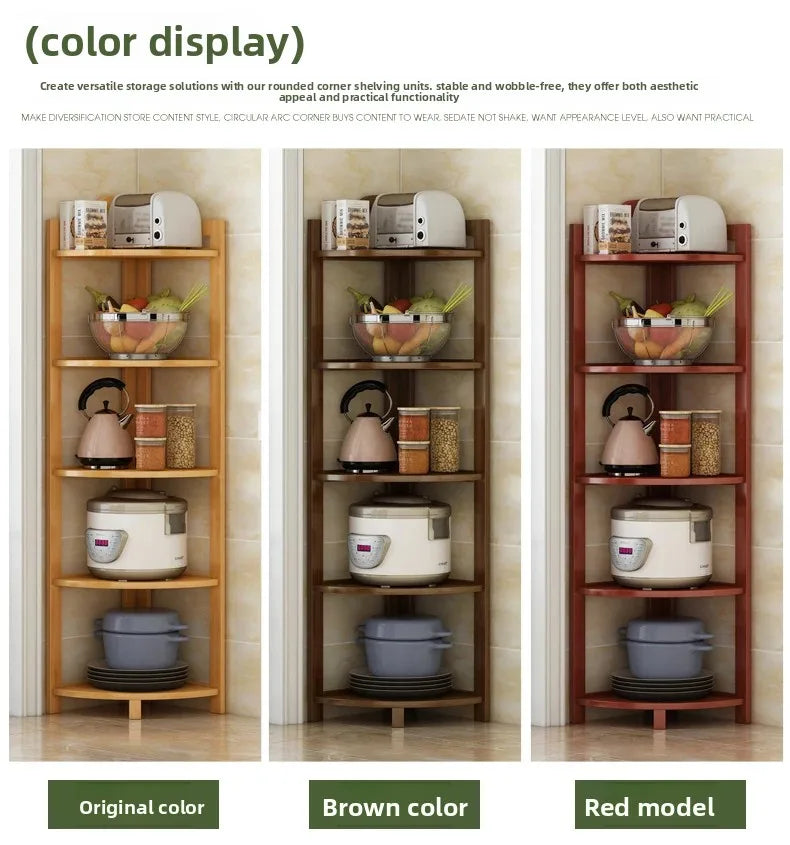 Kitchen Corner Bamboo Rack, Multi-Tier Storage Organizer, Freestanding Bookshelf for Cooking Utensils or Pantry Supplies