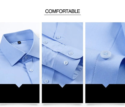 Bamboo Fiber solid color long sleeve shirts for men slim fit formal plain shirt work anti-wrinkle tops soft office clothes