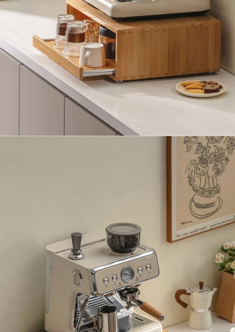 Bamboo Making Kitchen Storage Racks Coffee Machine Microwave Oven Household Pull Type Storage Rack Dustproof Cup Saucer Holders