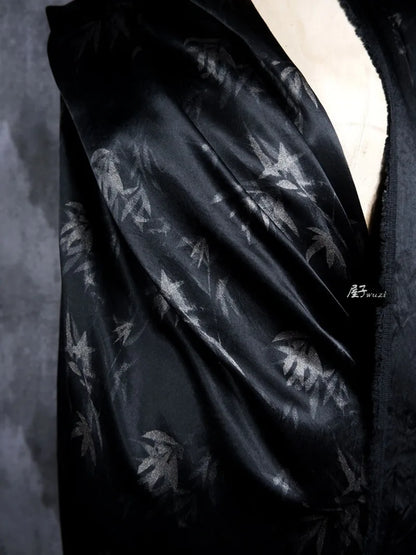 Bamboo Leaf Acetate Silk Printed Fabric New Chinese Fashion High Quality Vertical Womens Dresses Hanfu Pants DIY Design Cloth