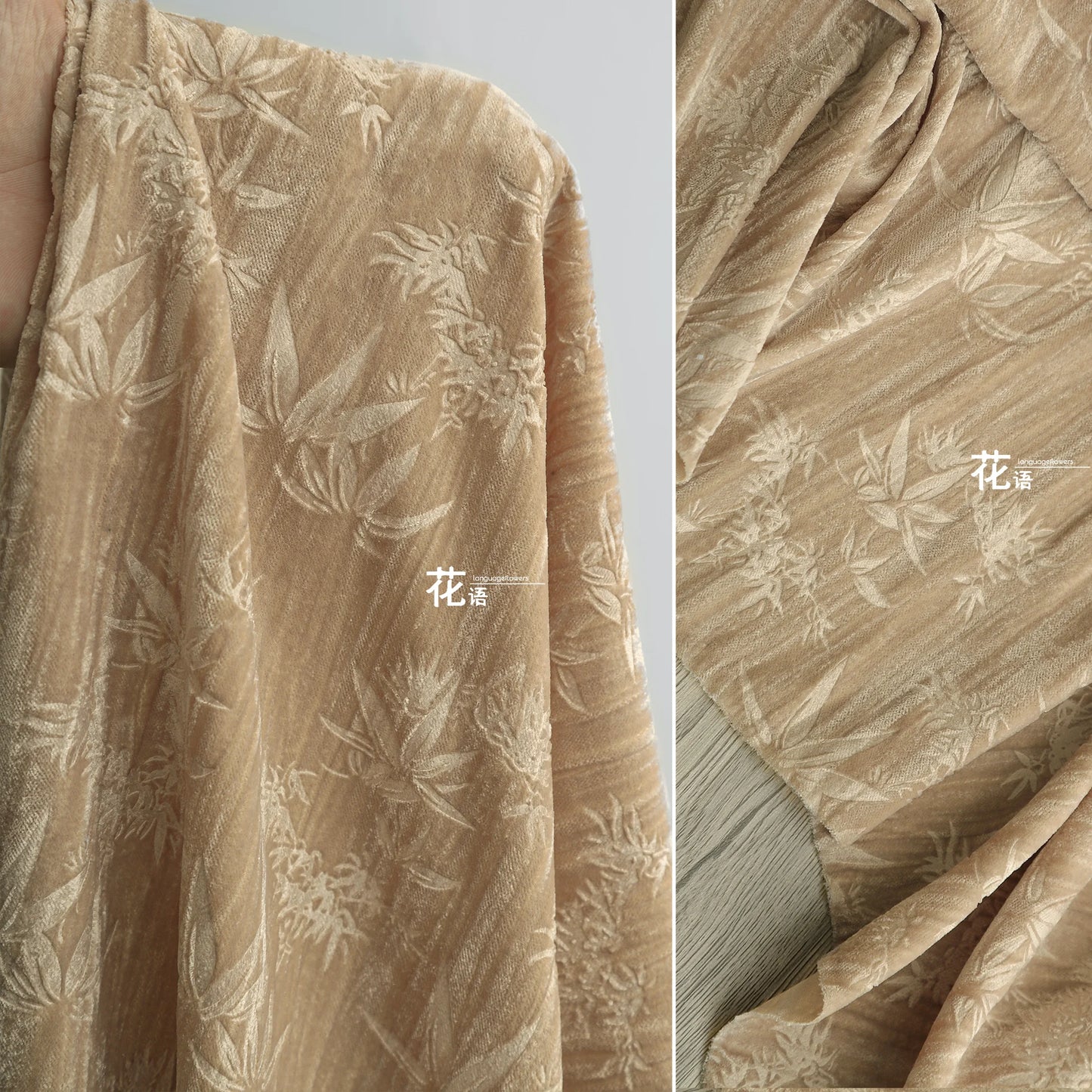 Blue bamboo forest, velvet embossed polyester jacquard cloth, pleated relief Chinese style cheongsam clothing designer fabric