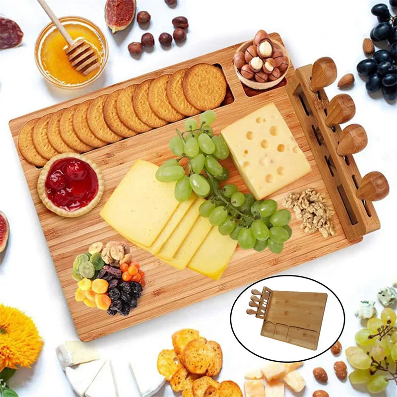 Bamboo Cheese Board Cheese Knife Cheese Slicer Fork Scoop Cut Kitchen Cooking Tools Bamboo Cutting Board Wood Cheeses Boards