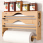 Bamboo 4-in-1 Wall Mount Foil & Plastic Wrap Organizer with Cutter - Kitchen Storage Solution for Wax Paper.