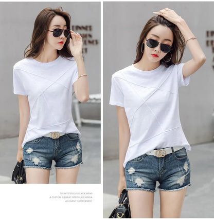 Fashion Spring Summer Slim Bamboo Cotton T-Shirts Women O-Neck Short Sleeve Korean Ribbed T Shirt Female Casual Solid Tops