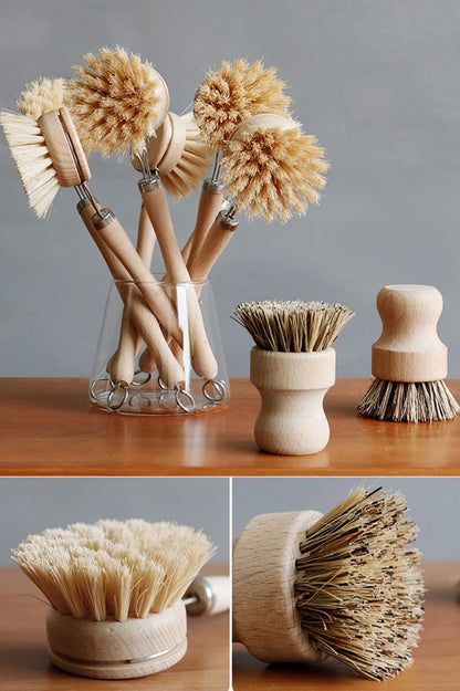 Bamboo Kitchen Cleaning Brush Natural Dishes Pots Pans Sink Washing Brush Eco-friendly Clean Scrubber with Draining Storage Tray