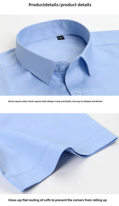 Bamboo Fiber Men Short Stretch Solid Dress Shirts Regular Fit Formal Business Social Camisas Short Sleeve Bamboo Fiber