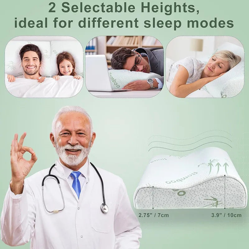 Bamboo Pillow Memory Foam Pillow with Removable Cover with Zipper Bamboo Neck Pillow for Sleeping Ergonomically Design JAF022